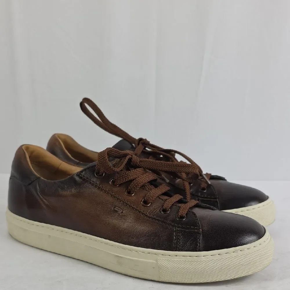 Santoni Napa Brown‎ Leather Low Top Men's Shoes.